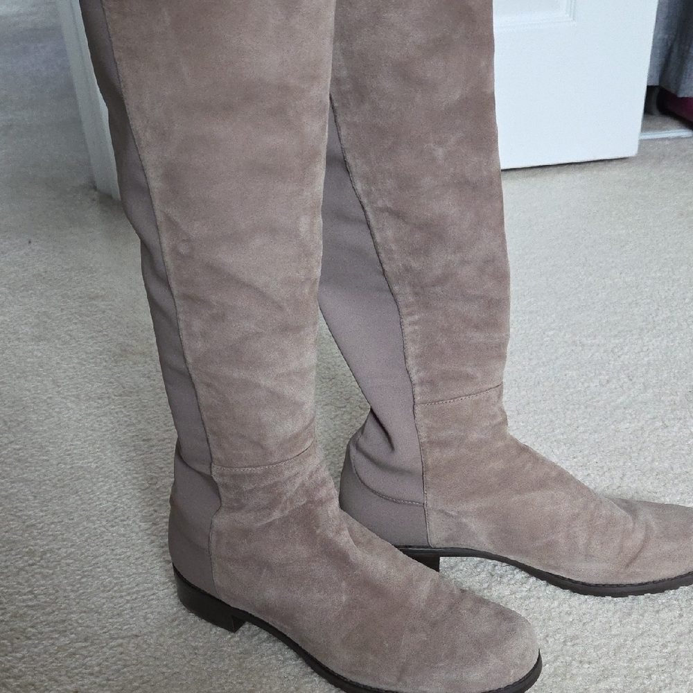 Stuart Weitzman 5050 Bold Tan Suede Over the Knee Boots - Picture 8 of 9